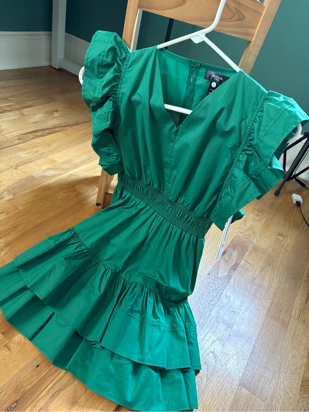 Aqua Emerald Green Ruffle-Tier Mini Dress